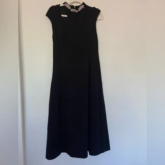 Black A line formal high neck dress with cap sleeves and crystal neckline​ - Picture 4 of 10